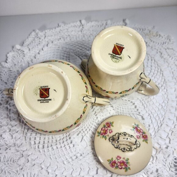 Myott Cream and Sugar Set Floral Bone China Staffordshire England - Picture 10 of 11